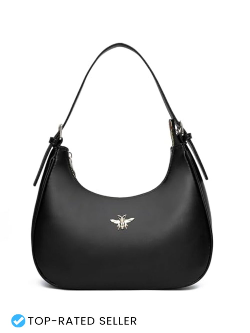 Faux Leather Crescent Hobo Shoulder Bag with Detachable Strap